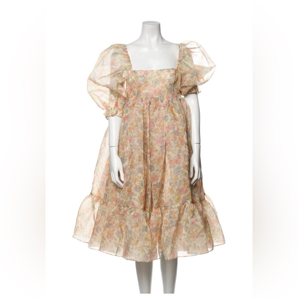 Selkie Pastel Floral Puff Sleeve Midi Dress